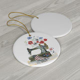 Sewing In America Ceramic Round Ornament