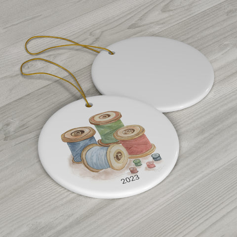 Sewing Thread Spools Ceramic Round Ornament
