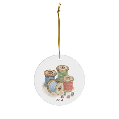 Sewing Thread Spools Ceramic Round Ornament