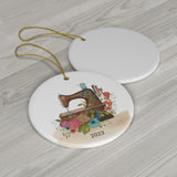 Antique Sewing Machine Ceramic Round Ornament