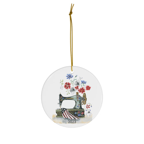 Sewing In America Ceramic Round Ornament