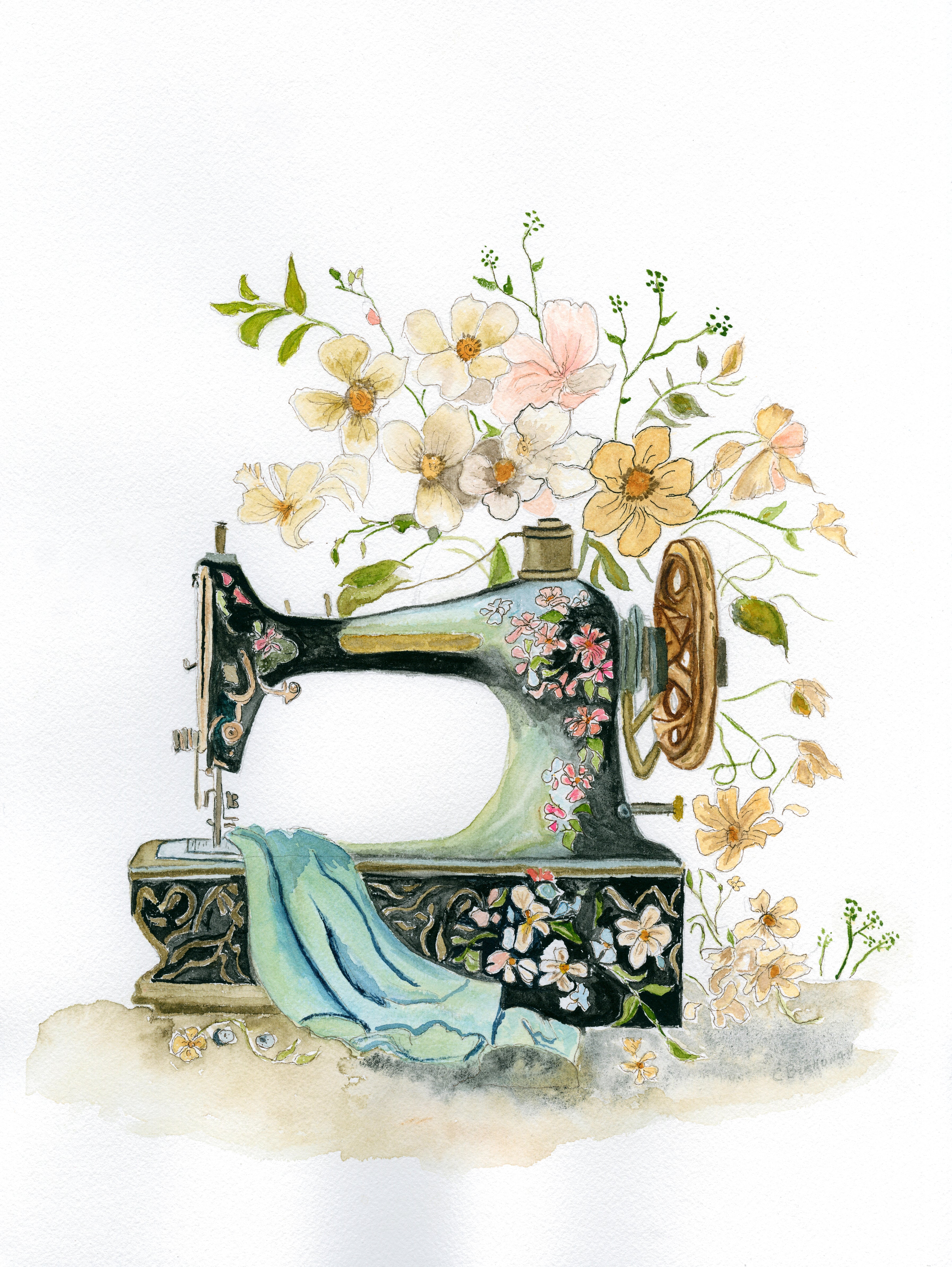 sewing inspiration watercolor painting by claudia buchanan