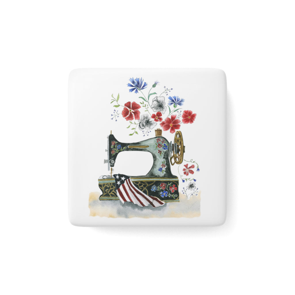 Sewing In America  - Porcelain Magnet, Square