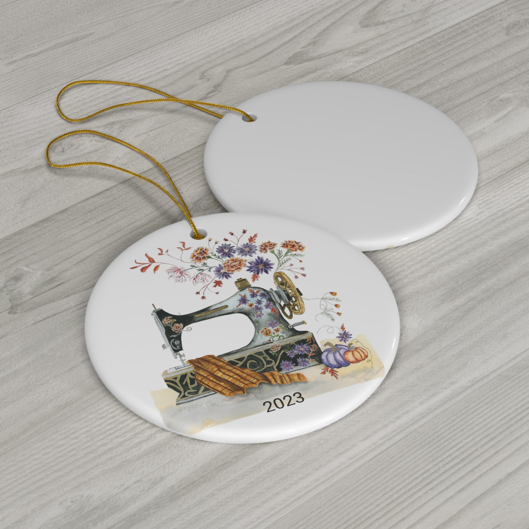Fall Sewing  Inspirations Ceramic Round Ornament