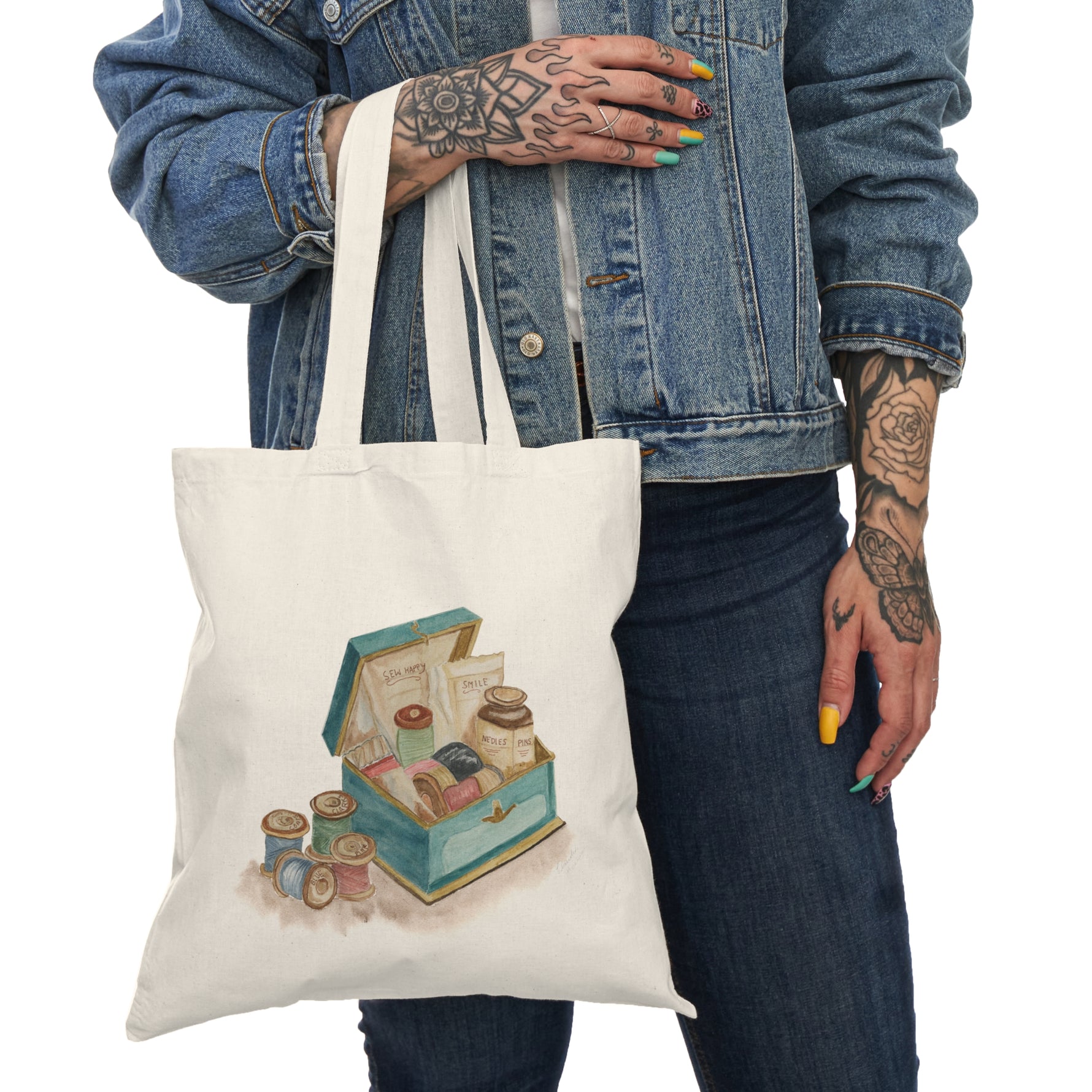 Antique Sewing Box  Natural Tote Bag