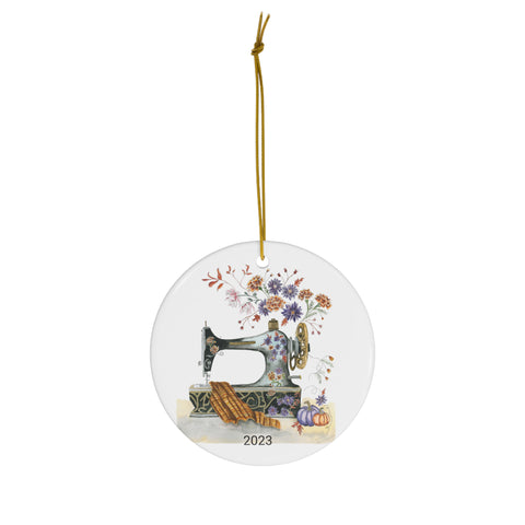 Fall Sewing  Inspirations Ceramic Round Ornament