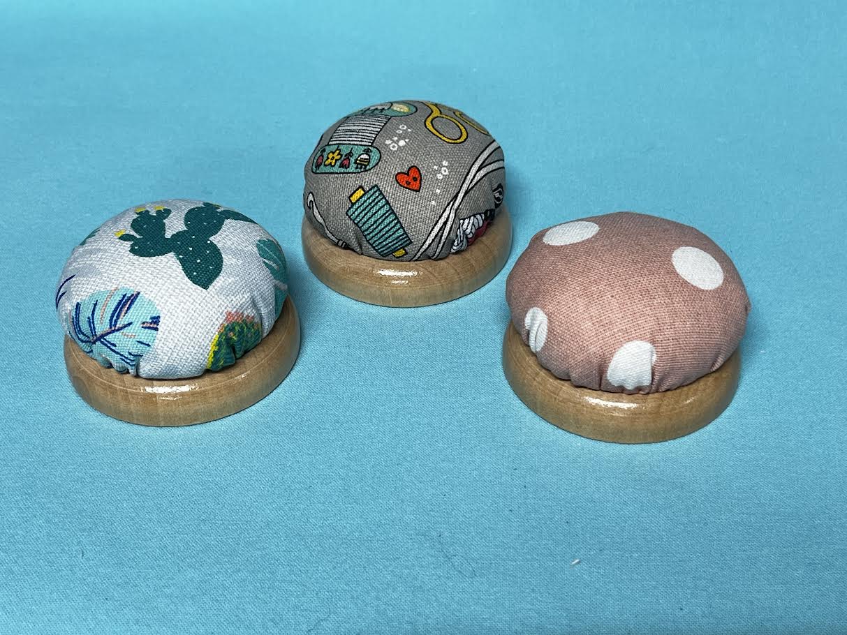 3 Wooden Base Fabric Pincushion set