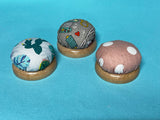 3 Wooden Base Fabric Pincushion set