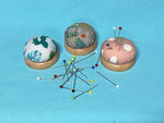 3 Wooden Base Fabric Pincushion set