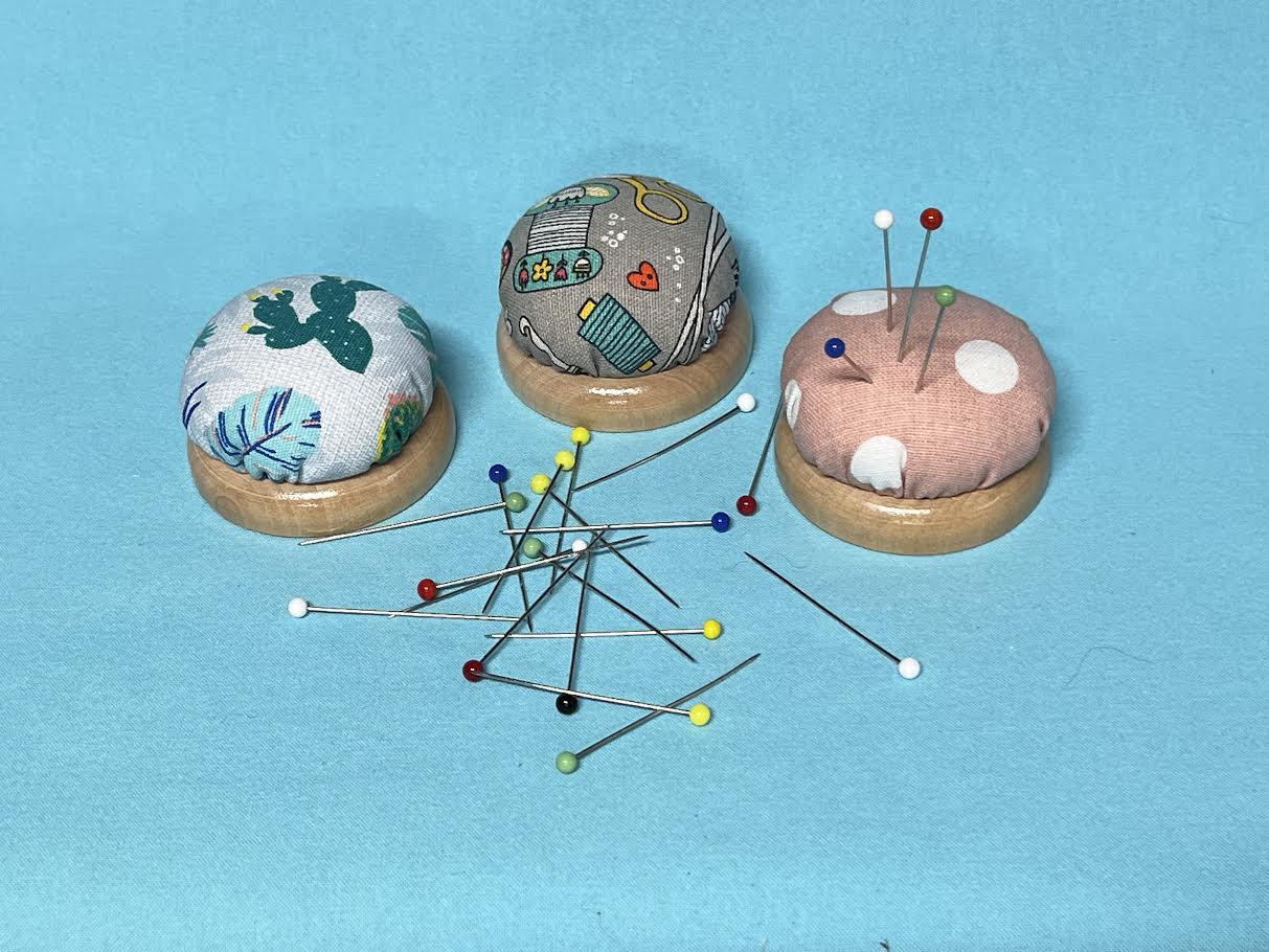 3 Wooden Base Fabric Pincushion set