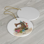Antique Sewing Machine Ceramic Round Ornament