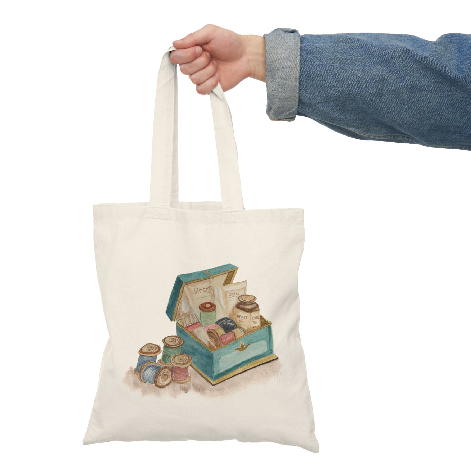 Antique Sewing Box  Natural Tote Bag
