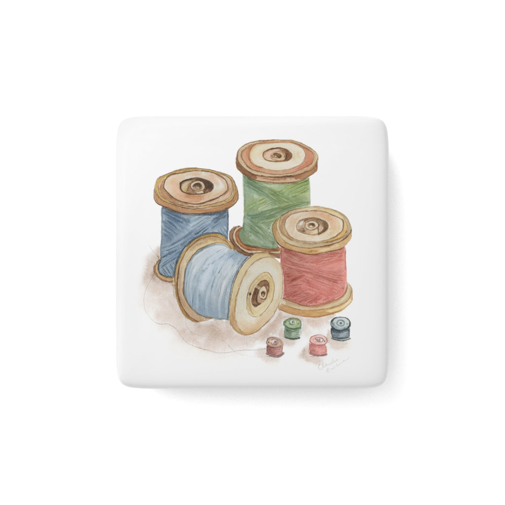 Antique Sewing Thread -  Porcelain Magnet, Square