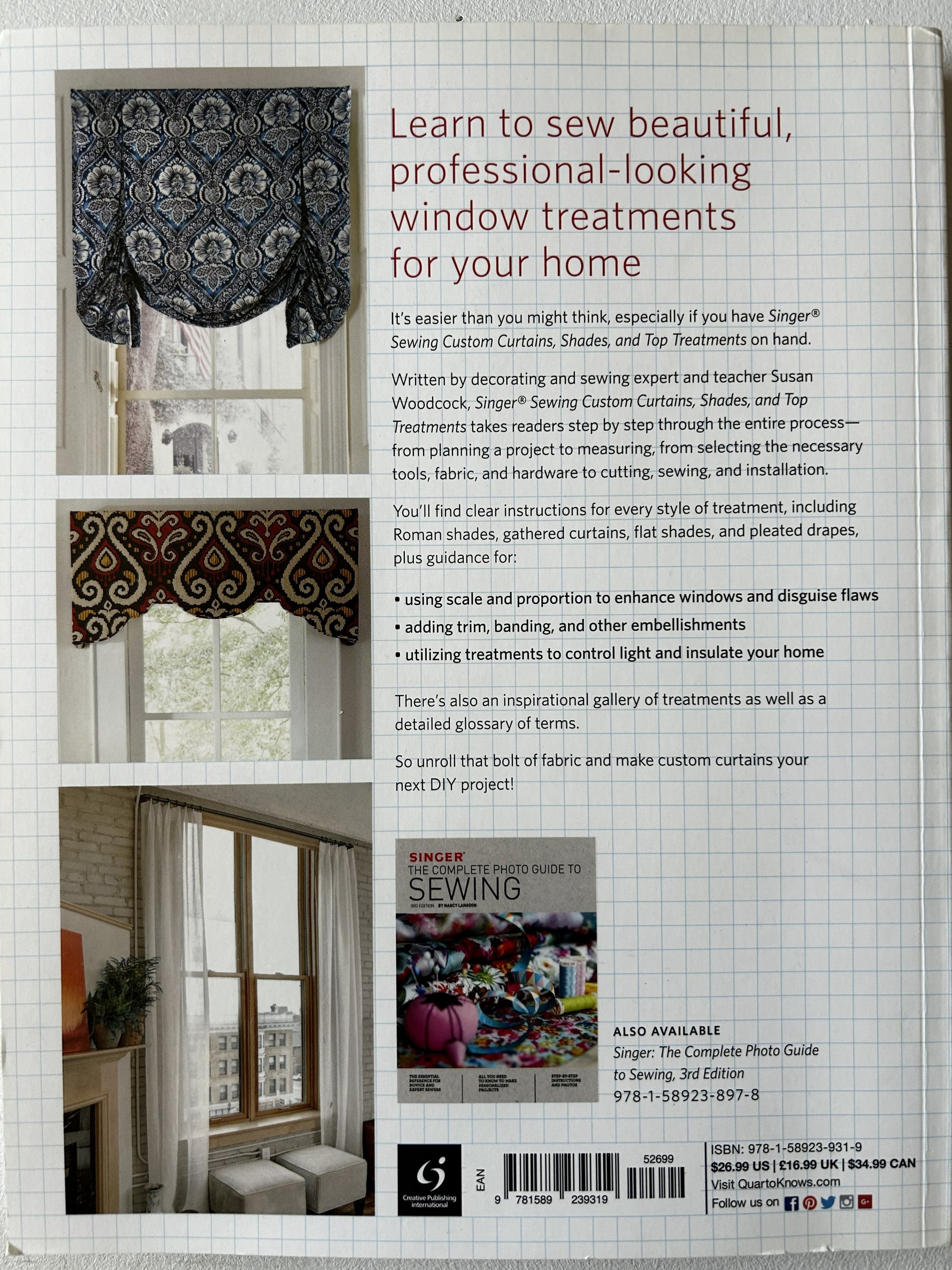 Singer® Sewing Custom: Curtains, Shades, and Top Treatments: A Complete Step-by-Step Guide to Making and Installing Window Decor (Used- Like New)