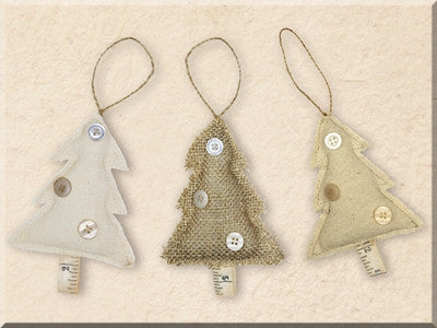 Vintage Button Tree Ornaments Set 3