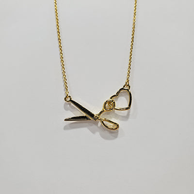 Scissor Heart Charm Necklace Gold
