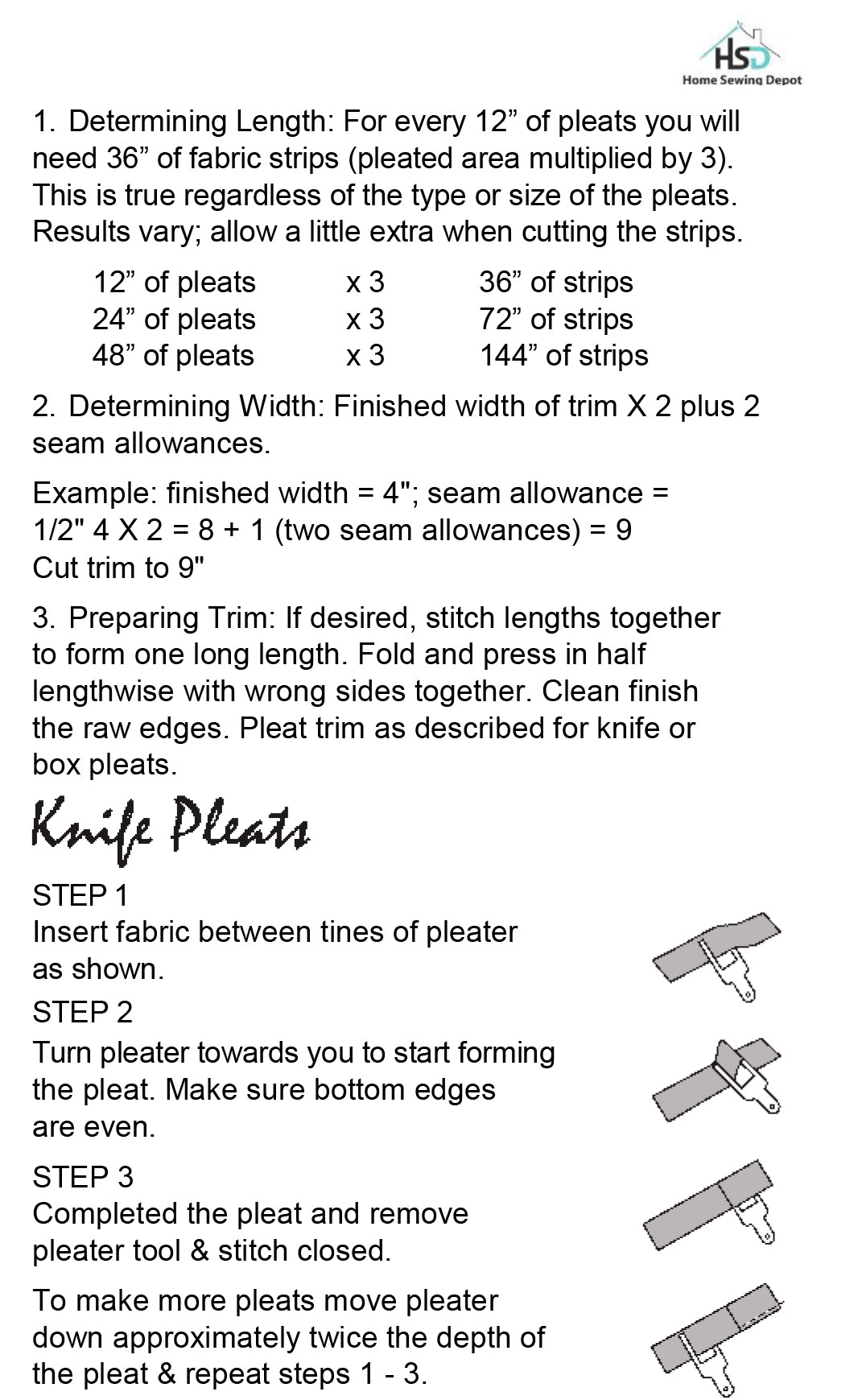 instructions for Quick Pleater Page 1