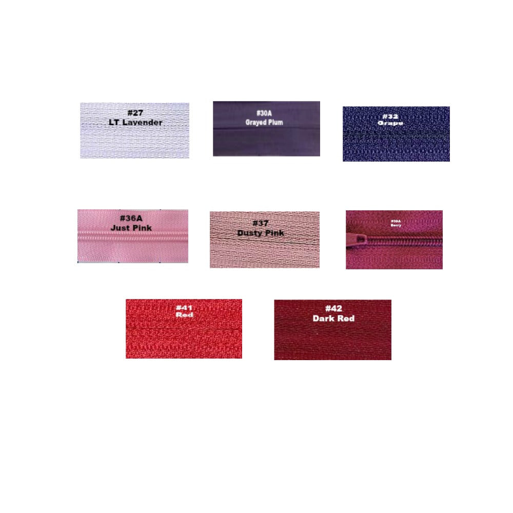 purples, pinks, red invisible zippers